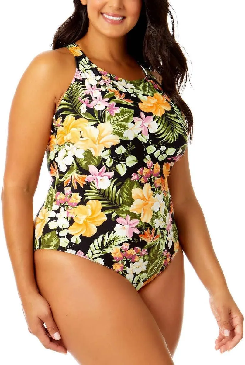 Hurley Womens's UPF 50  Sun Protection Floral One Piece Swimsuit