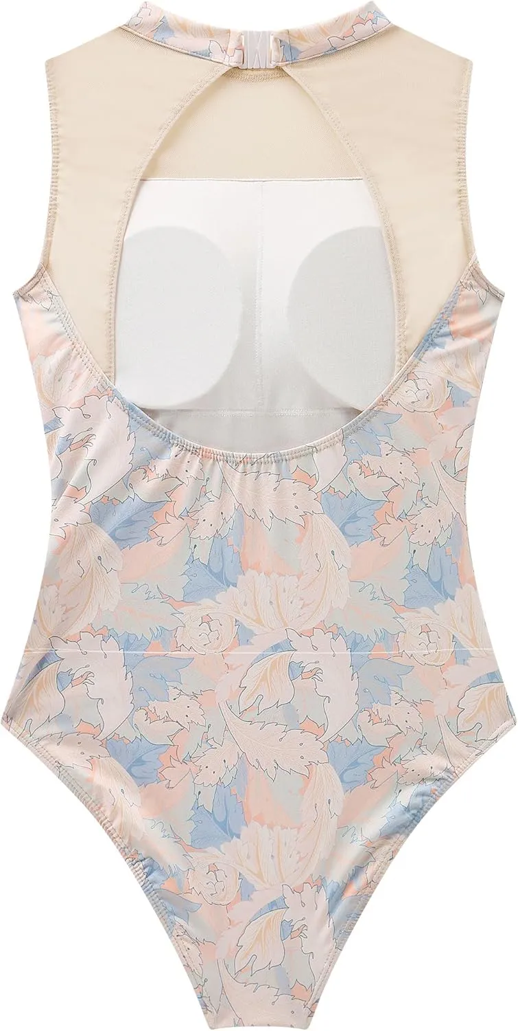 IBAKOM Mock Neck Sleeveless Ballet Leotards for Women Sheer Cutout Back Teen Girl Gymnastics Leotard Ballerina Dance Outfits