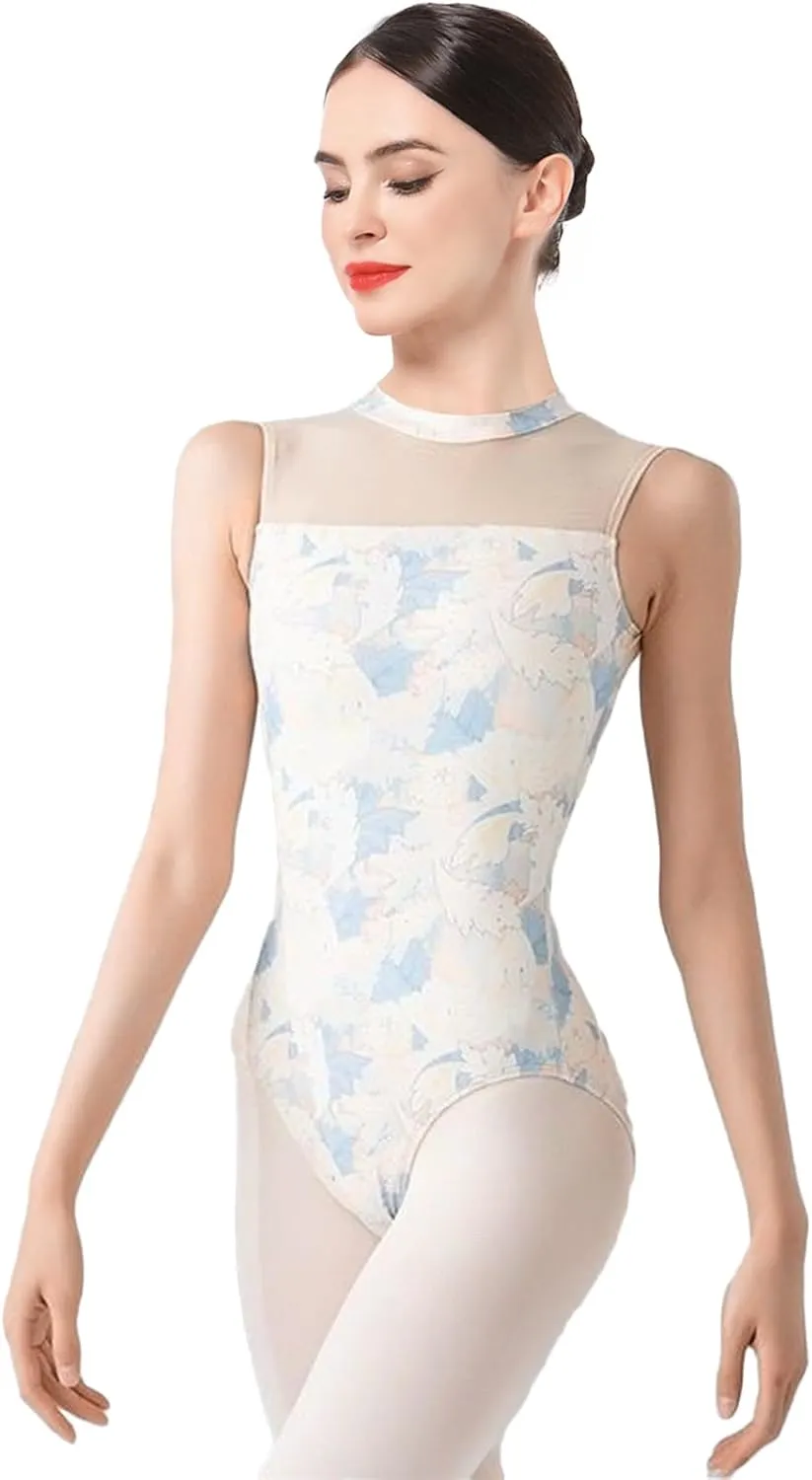 IBAKOM Mock Neck Sleeveless Ballet Leotards for Women Sheer Cutout Back Teen Girl Gymnastics Leotard Ballerina Dance Outfits