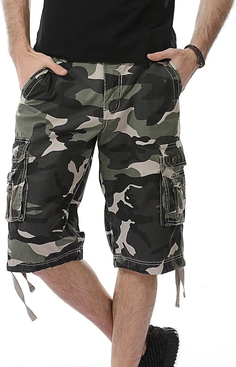 IDEALSANXUN Men's Casual Loose Fit Multi-Pockets Military Cargo Shorts