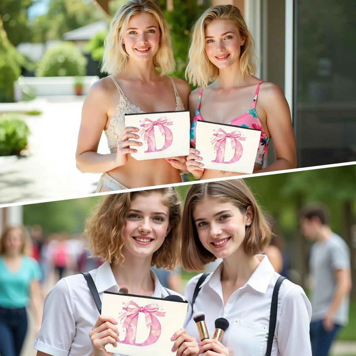 Initial Makeup Bag, Monogram Bow Travel Toiletry Bag, Make Up Bag, Personalized Preppy Cosmetic Bag, Toiletry Bag Makeup Pouch Bag for Purse, Birthday Gifts for Women (Pink,D)