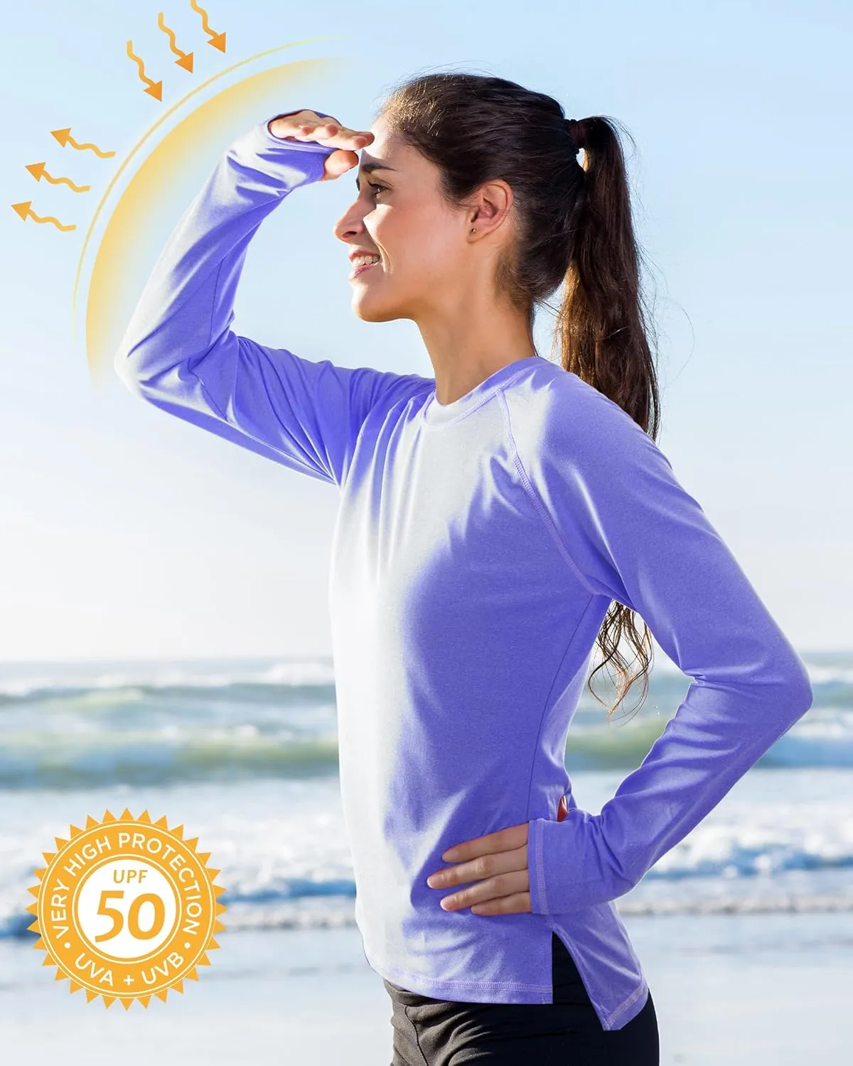 isnowood Women's Sun Protection Long Sleeve Shirts, UPF 50  UV Rash Guard Swim Clothing, Workout Hiking Running Athletic Tops