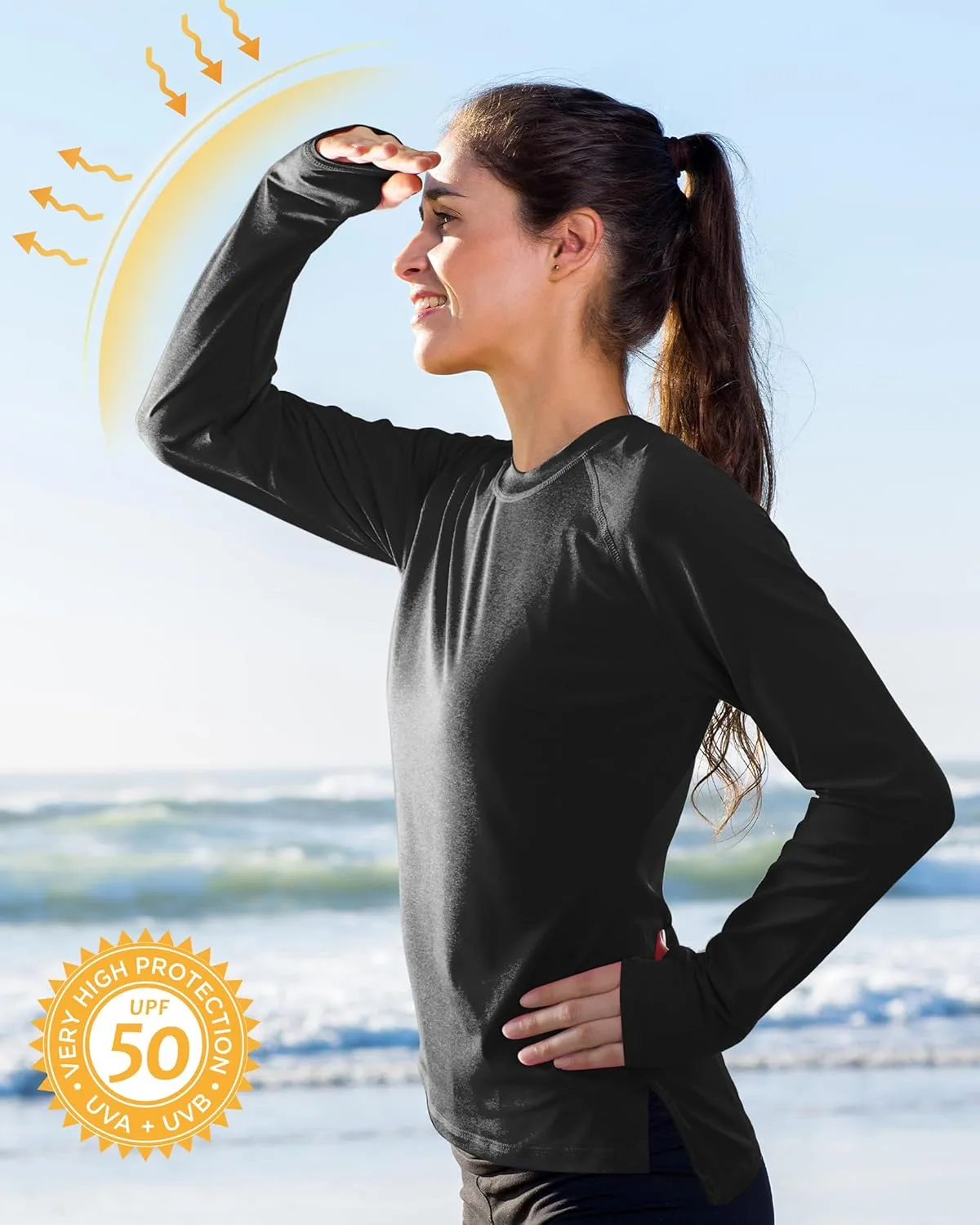 isnowood Women's Sun Protection Long Sleeve Shirts, UPF 50  UV Rash Guard Swim Clothing, Workout Hiking Running Athletic Tops