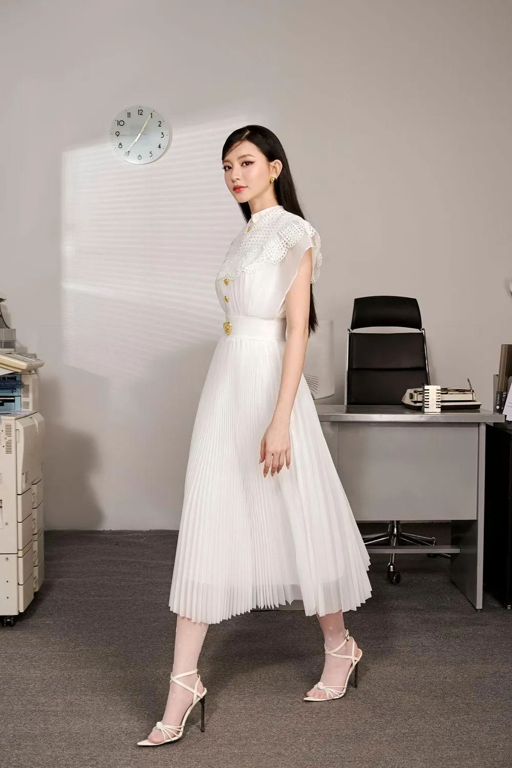 Jackie A-line Pleated Organza Midi Dress