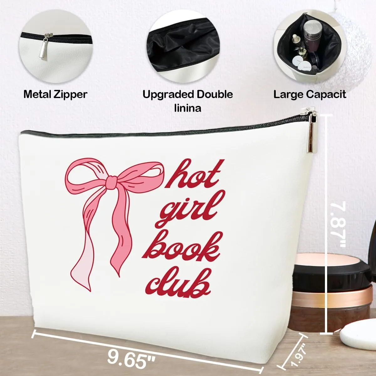 JioJio Chan Coquette Pink Bow Makeup Bag, Funky Pouch Gift for Teen Girls Women, Trendy Preppy PU Leather Cosmetic Bag, Cute Preppy Stuff, Birthday Gifts for Sister,Teen,Daughter,Bff,Friend