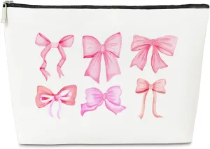 JioJio Chan Pink Bow Coquette Makeup Bag, Funky Pouch Gift for Teen Girls Women, Trendy Preppy PU Leather Cosmetic Bag, Cute Preppy Stuff, Birthday Gifts for Sister, Teen, Daughter, Bff, Friend