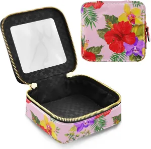 Joko Ivery Hibiscus Orchids Lush Pink Clear Makeup Bag Travel Cosmetic Bags with Zipper Portable Toiletry Bag for Women Make Up Bag Mini Makeup Travel Bag for Men Women Travel Essentials