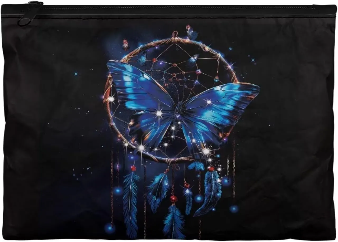 JoyLamoria Printed Dupont Paper Bag Travel Small Handbag Purse Zipper Pocket Large Capacity Toiletry Pouch Storage, Dream Catcher Butterfly
