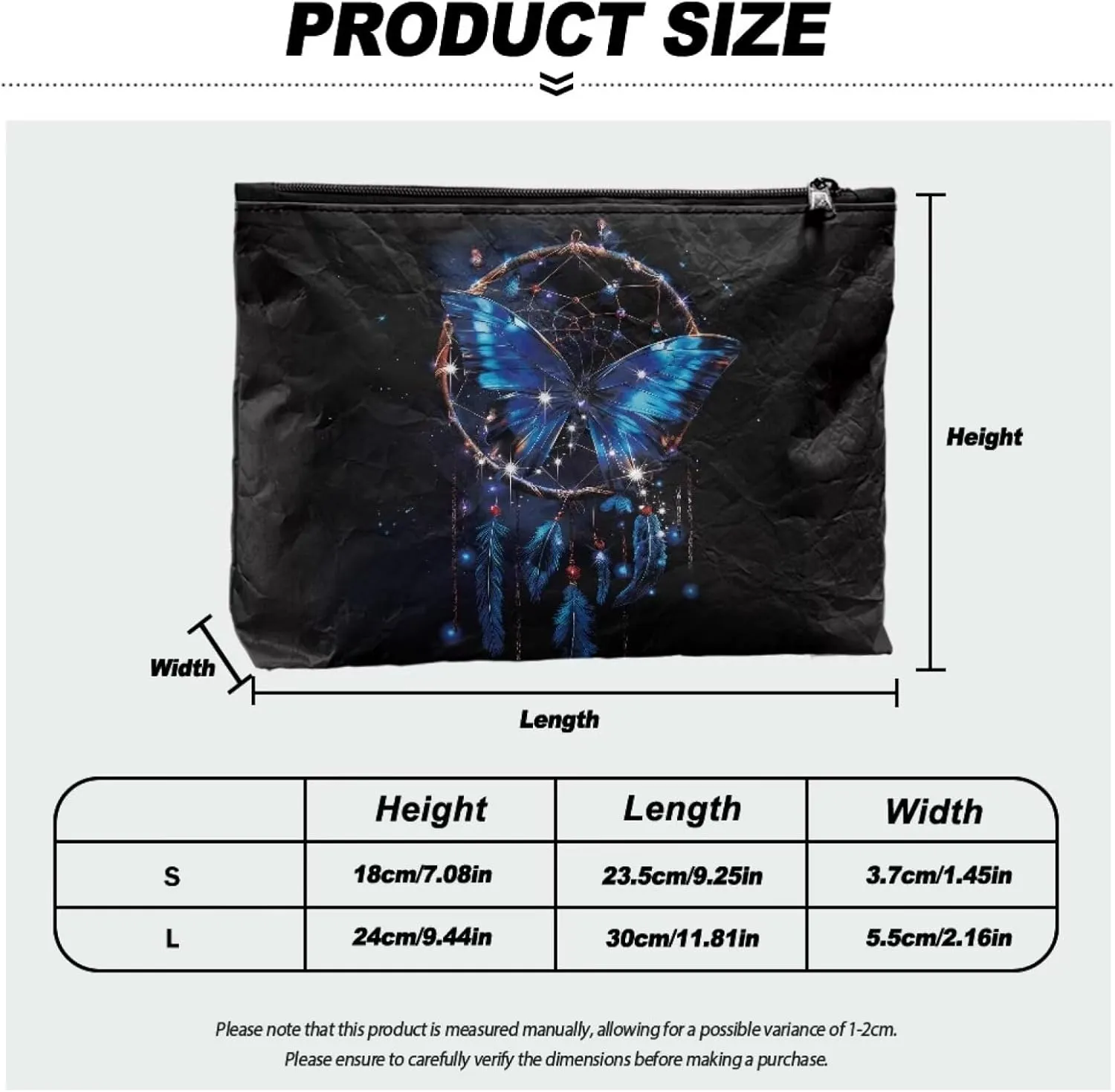 JoyLamoria Printed Dupont Paper Bag Travel Small Handbag Purse Zipper Pocket Large Capacity Toiletry Pouch Storage, Dream Catcher Butterfly