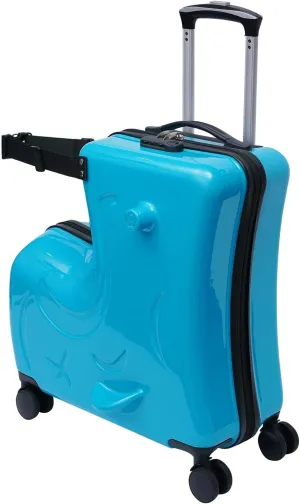 Kids Luggage, 20" Hardshell Rolling Travel Trolley, Ride-on Travel Suitcase with Double Spinner Wheels, Carry On Trolley Luggage with Password Lock, Suitable for Travel and Outdoor Activities (Blue)