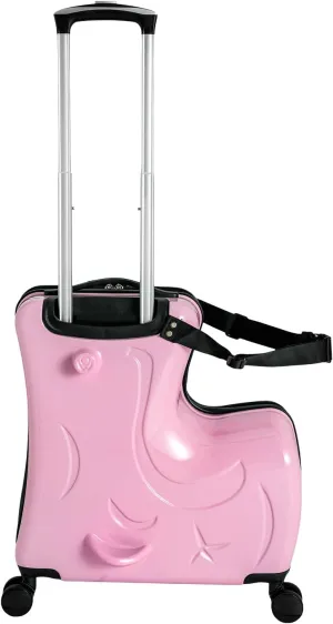 Kids Luggage, 20" Hardshell Rolling Travel Trolley, Ride-on Travel Suitcase with Double Spinner Wheels, Carry On Trolley Luggage with Password Lock, Suitable for Travel and Outdoor Activities (Pink)