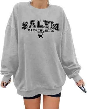 KIMSOONG Halloween Sweatshirts for Women Salem Massachusetts Shirt Fall Oversized Crewneck Sweatshirt Hocus Pocus Pullover