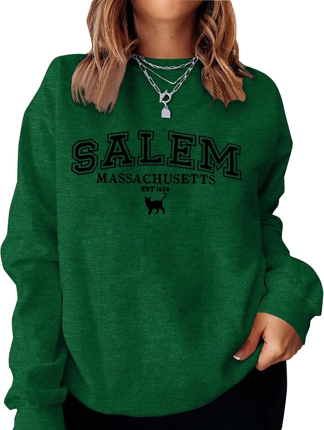 KIMSOONG Halloween Sweatshirts for Women Salem Massachusetts Shirt Fall Oversized Crewneck Sweatshirt Hocus Pocus Pullover