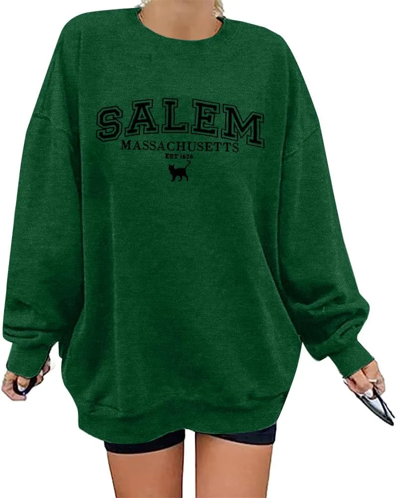 KIMSOONG Halloween Sweatshirts for Women Salem Massachusetts Shirt Fall Oversized Crewneck Sweatshirt Hocus Pocus Pullover