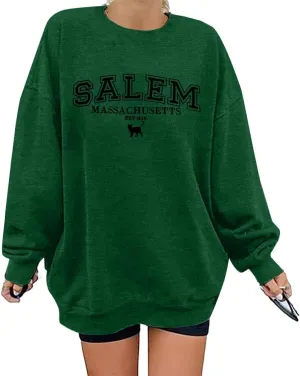 KIMSOONG Halloween Sweatshirts for Women Salem Massachusetts Shirt Fall Oversized Crewneck Sweatshirt Hocus Pocus Pullover