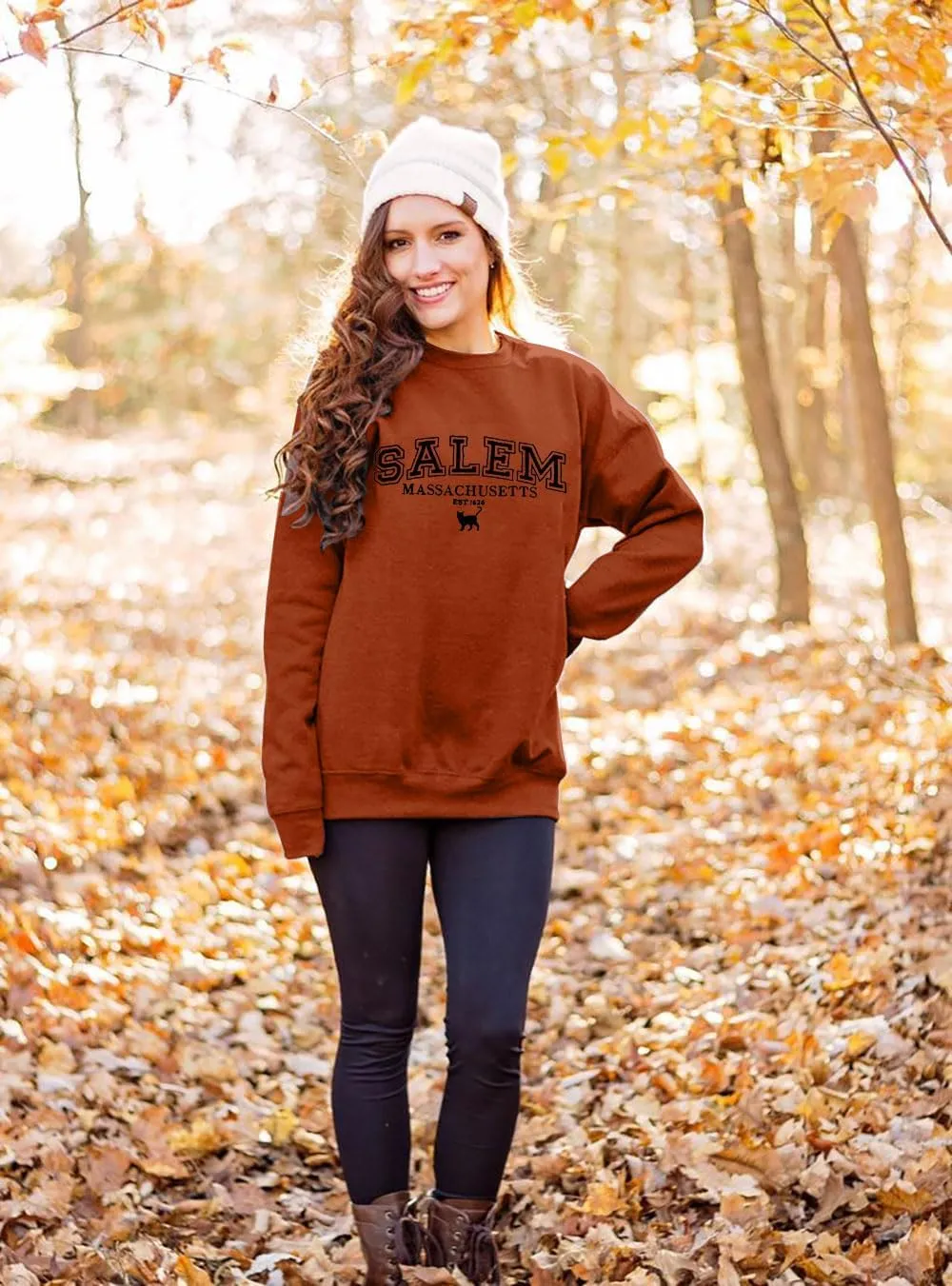 KIMSOONG Halloween Sweatshirts for Women Salem Massachusetts Shirt Fall Oversized Crewneck Sweatshirt Hocus Pocus Pullover
