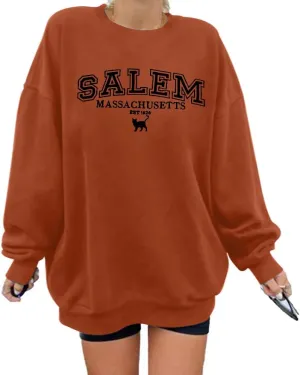 KIMSOONG Halloween Sweatshirts for Women Salem Massachusetts Shirt Fall Oversized Crewneck Sweatshirt Hocus Pocus Pullover