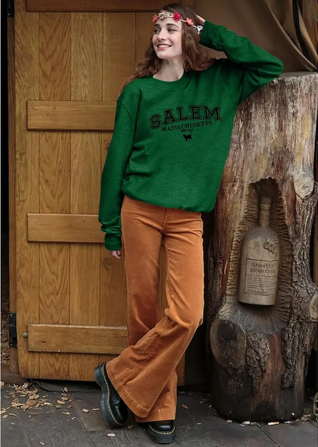 KIMSOONG Halloween Sweatshirts for Women Salem Massachusetts Shirt Fall Oversized Crewneck Sweatshirt Hocus Pocus Pullover