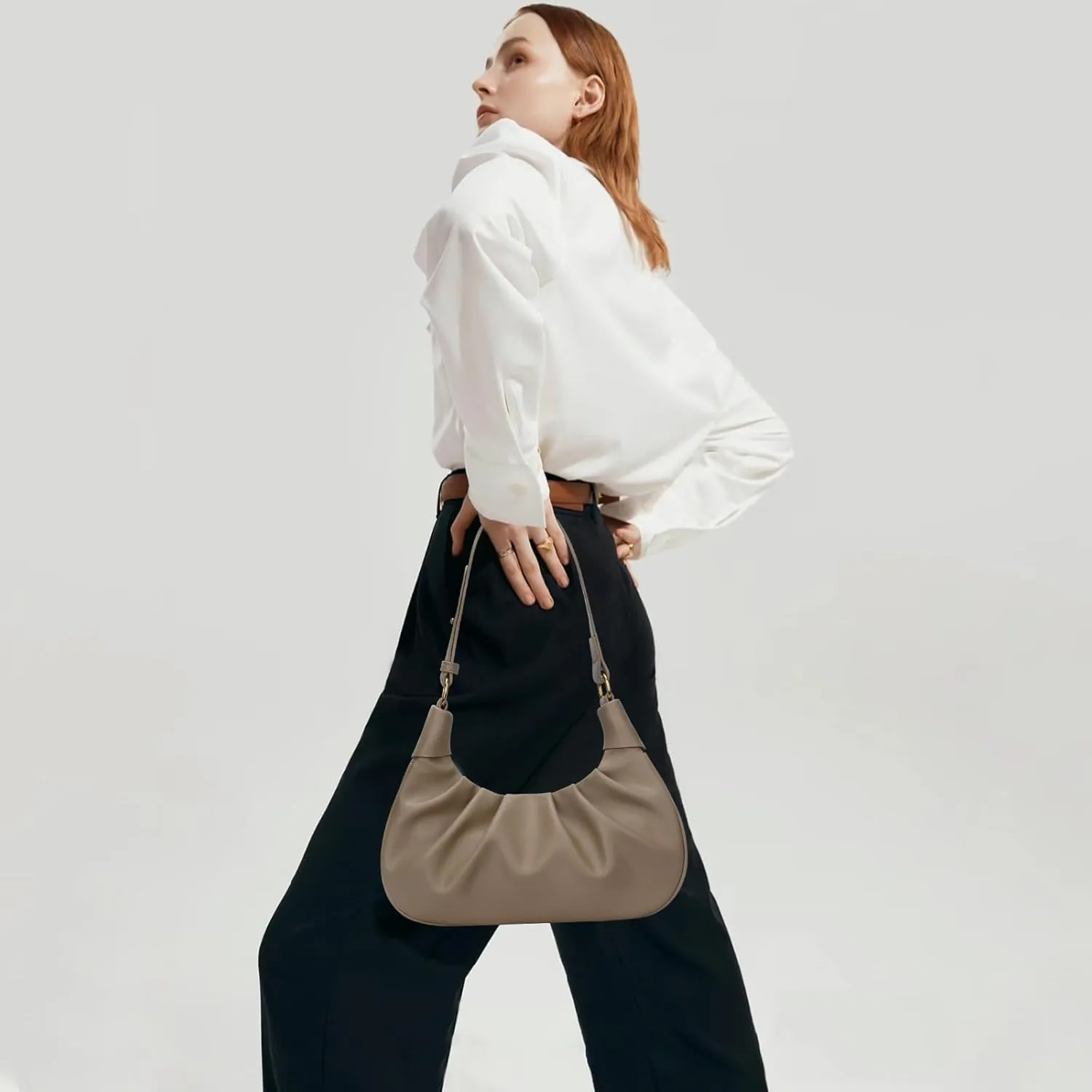 KKXIU Shoulder Bag Crescent Handbag Ruched Purse Underarm Bag Mini Hobo for Women,Detachable Gold Chain Crossbody Bag