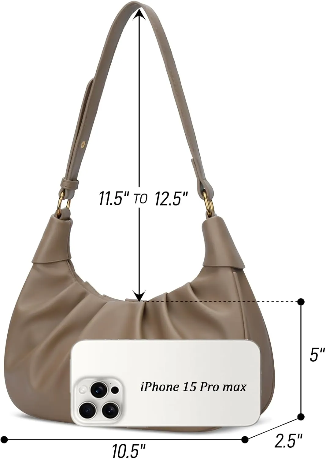 KKXIU Shoulder Bag Crescent Handbag Ruched Purse Underarm Bag Mini Hobo for Women,Detachable Gold Chain Crossbody Bag