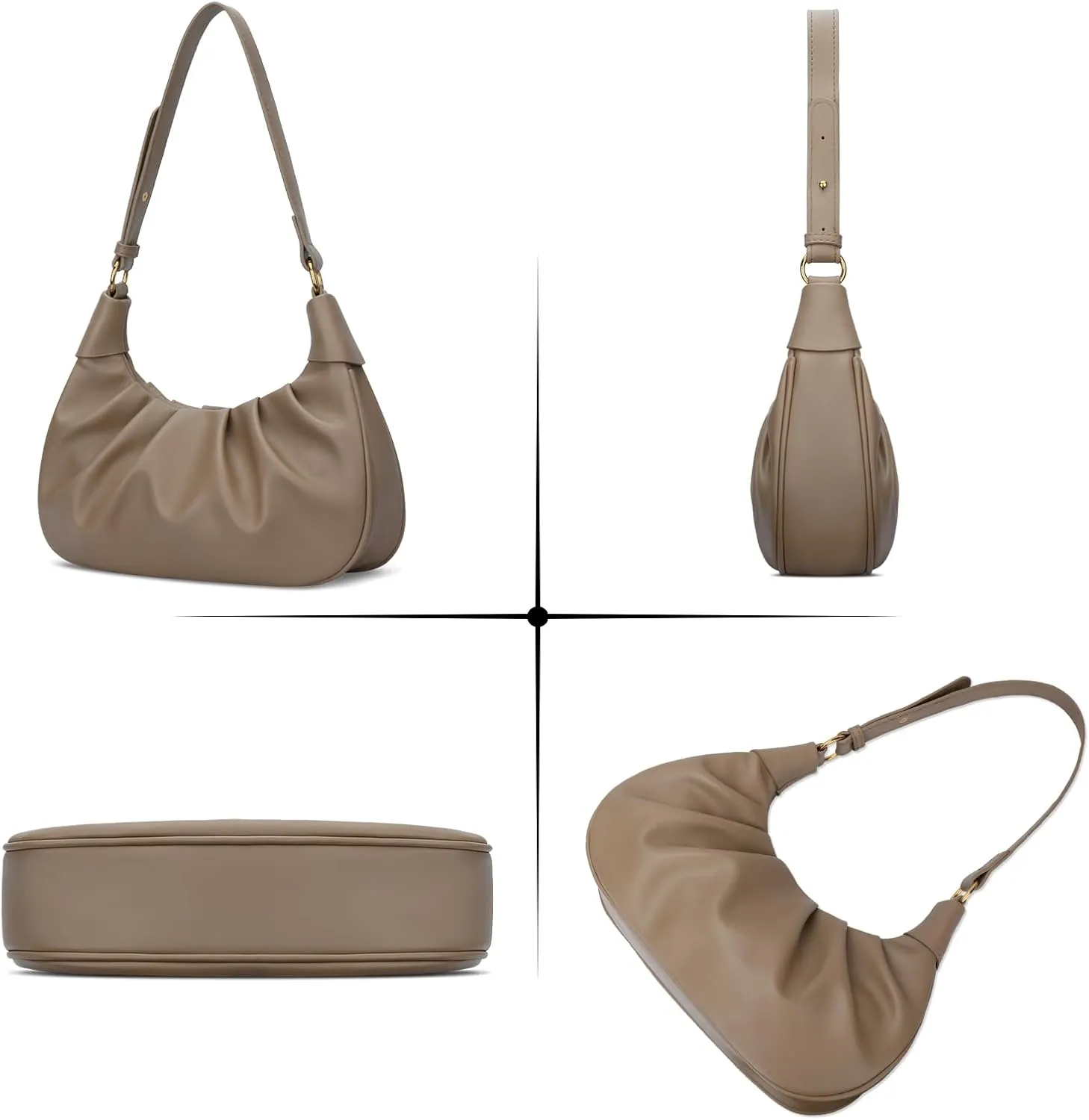 KKXIU Shoulder Bag Crescent Handbag Ruched Purse Underarm Bag Mini Hobo for Women,Detachable Gold Chain Crossbody Bag