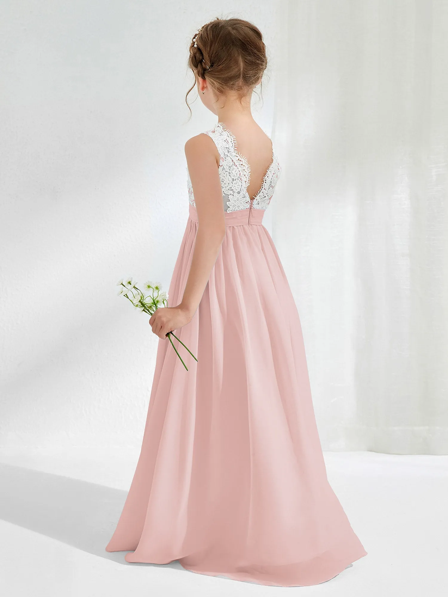 Lace Top Junior Bridesmaid Dresses Dusty Rose