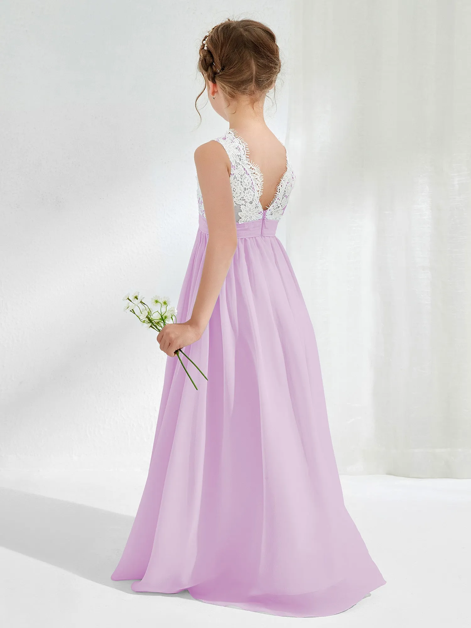 Lace Top Junior Bridesmaid Dresses Lilac