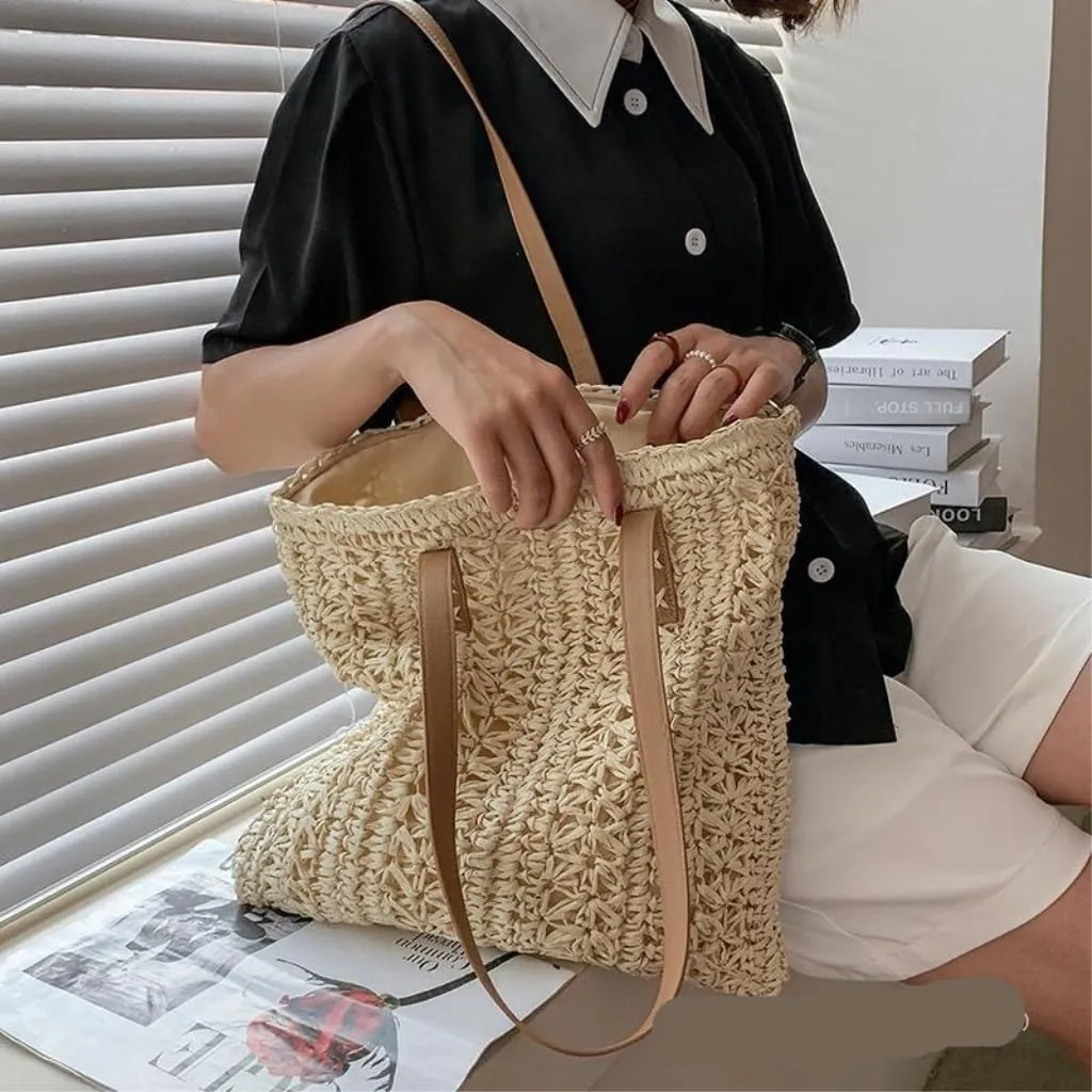 Large capacity Bag Practical Hollow - out Straw Tote Handbag: Encounter Leisure Time Ladies shoulder Bag