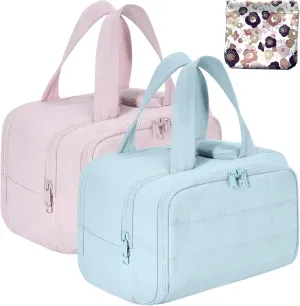 Large Capacity Wide-Open Travel Cosmetic Bag With 4 Compartments And Handle,