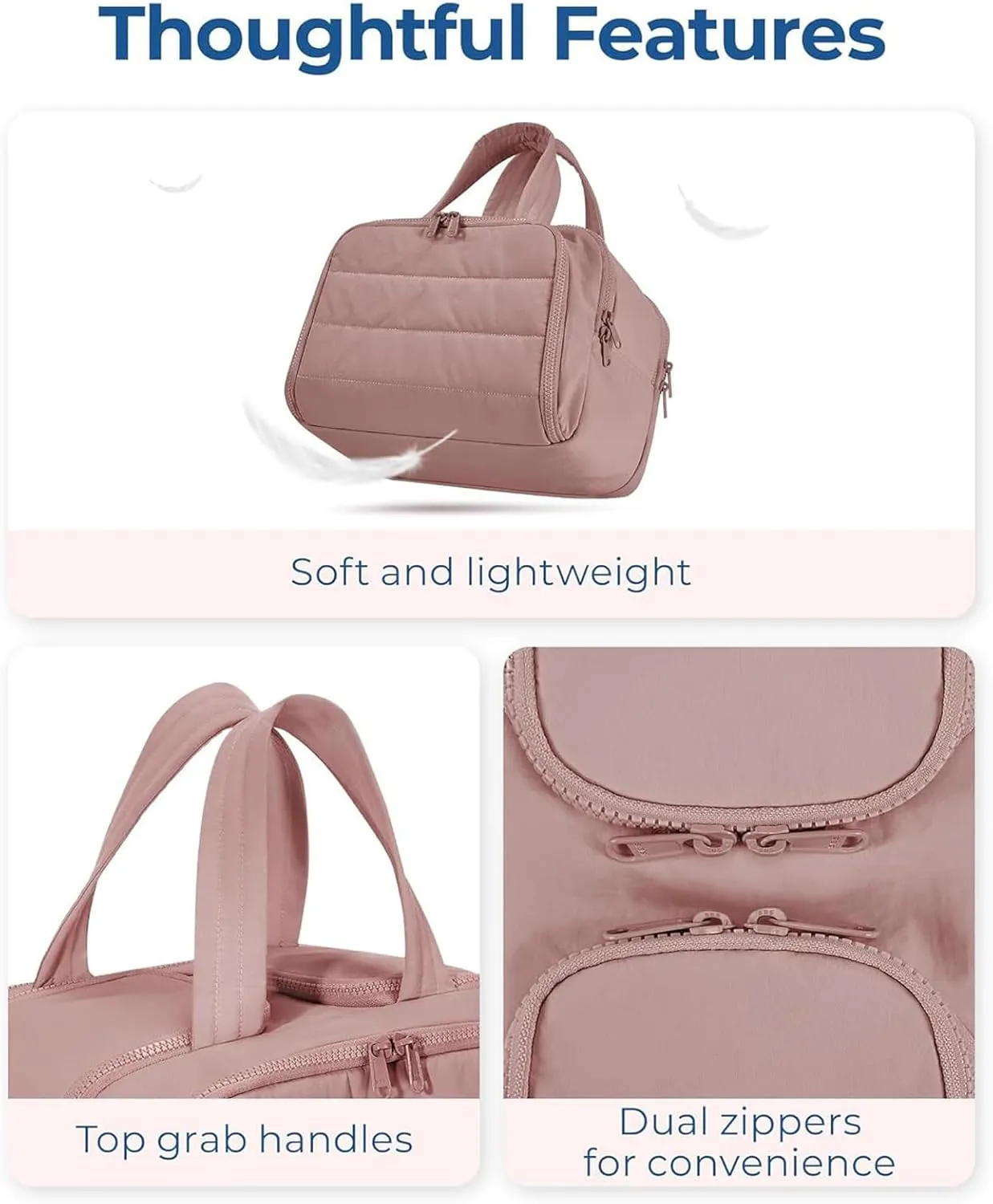 Large Capacity Wide-Open Travel Cosmetic Bag With 4 Compartments And Handle,