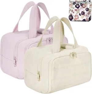 Large Capacity Wide-Open Travel Cosmetic Bag With 4 Compartments And Handle,