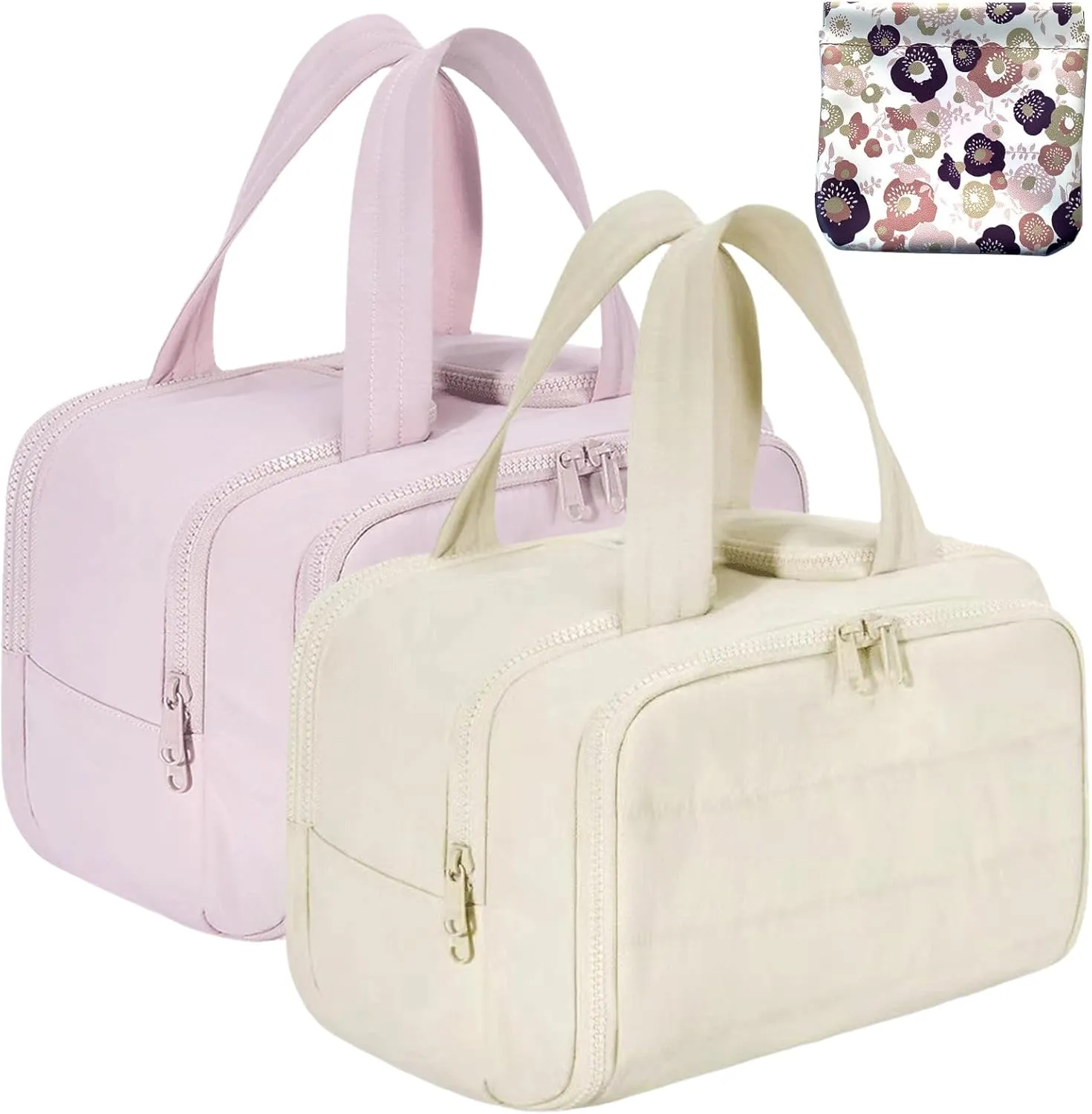 Large Capacity Wide-Open Travel Cosmetic Bag With 4 Compartments And Handle,