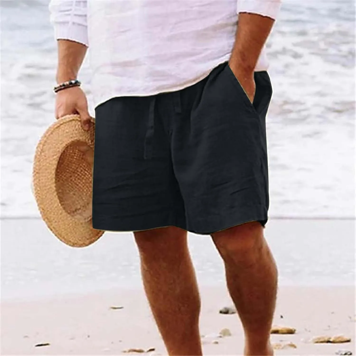 LCMTWX Mens Casual Shorts Lightweight Loose 3/4 Shorts Drawstring Elastic Waist Baggy Wide Leg Casual Beach Yoga Trousers