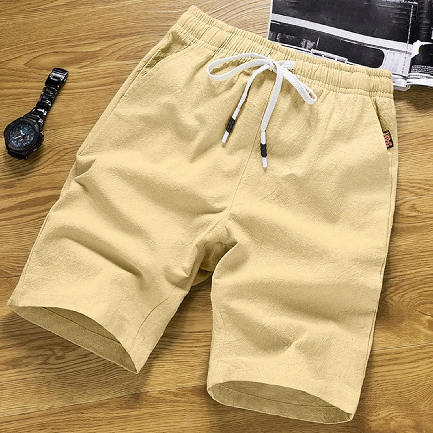 LCMTWX Mens Casual Shorts Lightweight Loose 3/4 Shorts Drawstring Elastic Waist Baggy Wide Leg Casual Beach Yoga Trousers