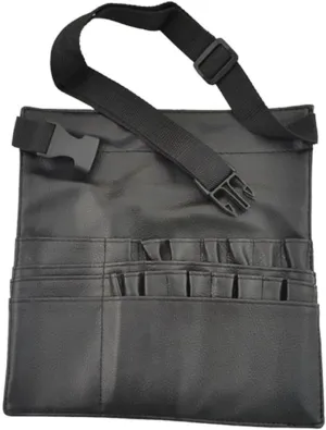 Leadigol Makeup Brush Sash Bag with Belt Strap Makeup Tool Multi Pockets Large Capacity Professional PU Leather Black Dresser Brush Holder for Artist,Women