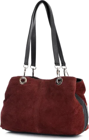 LiaTalia - Lush Italian Suede Womens Twin Handle Multi Zip Pockets Small Shoulder Bag - HOLLY