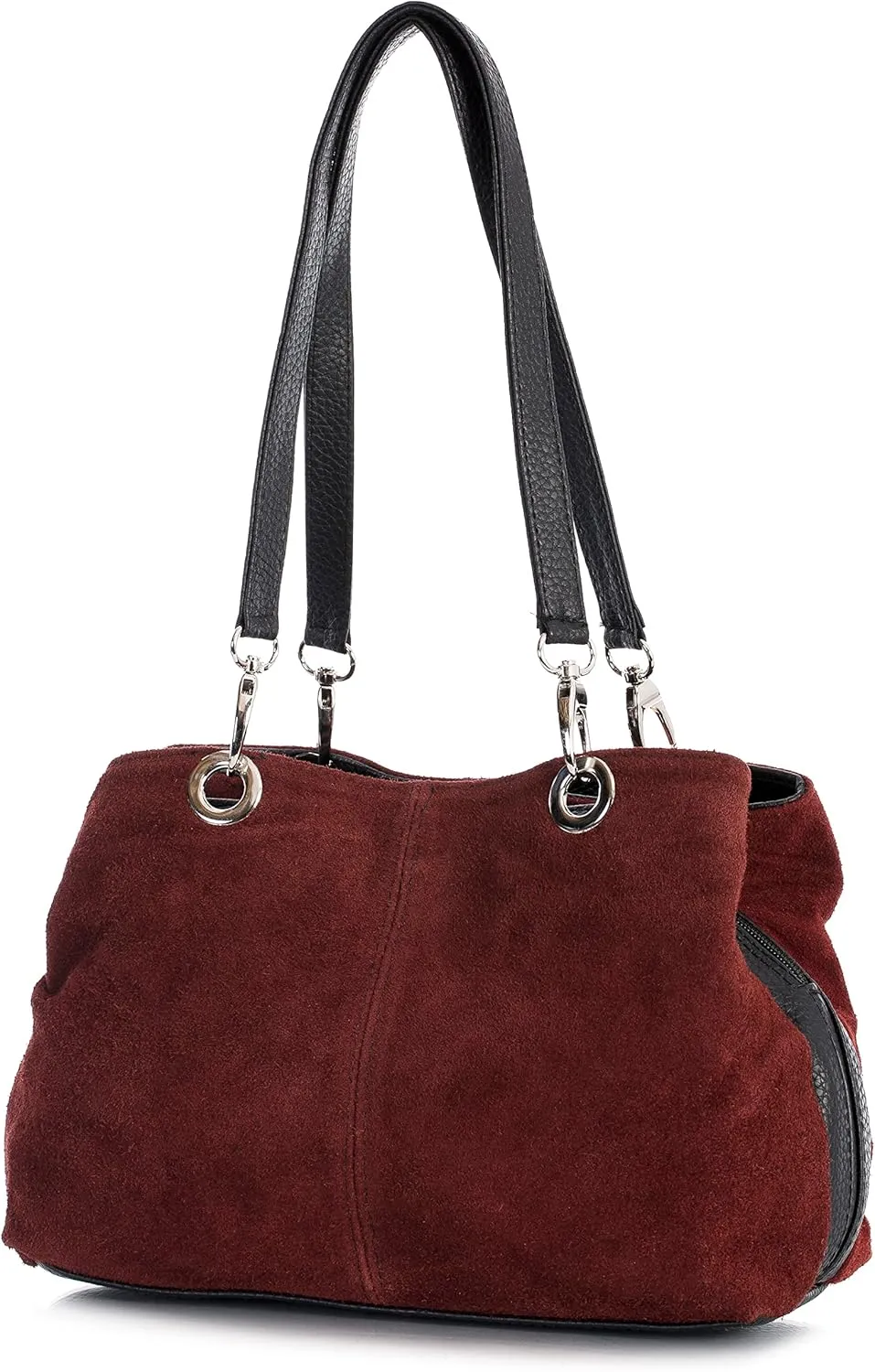 LiaTalia - Lush Italian Suede Womens Twin Handle Multi Zip Pockets Small Shoulder Bag - HOLLY