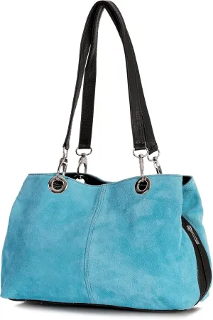 LiaTalia - Lush Italian Suede Womens Twin Handle Multi Zip Pockets Small Shoulder Bag - HOLLY