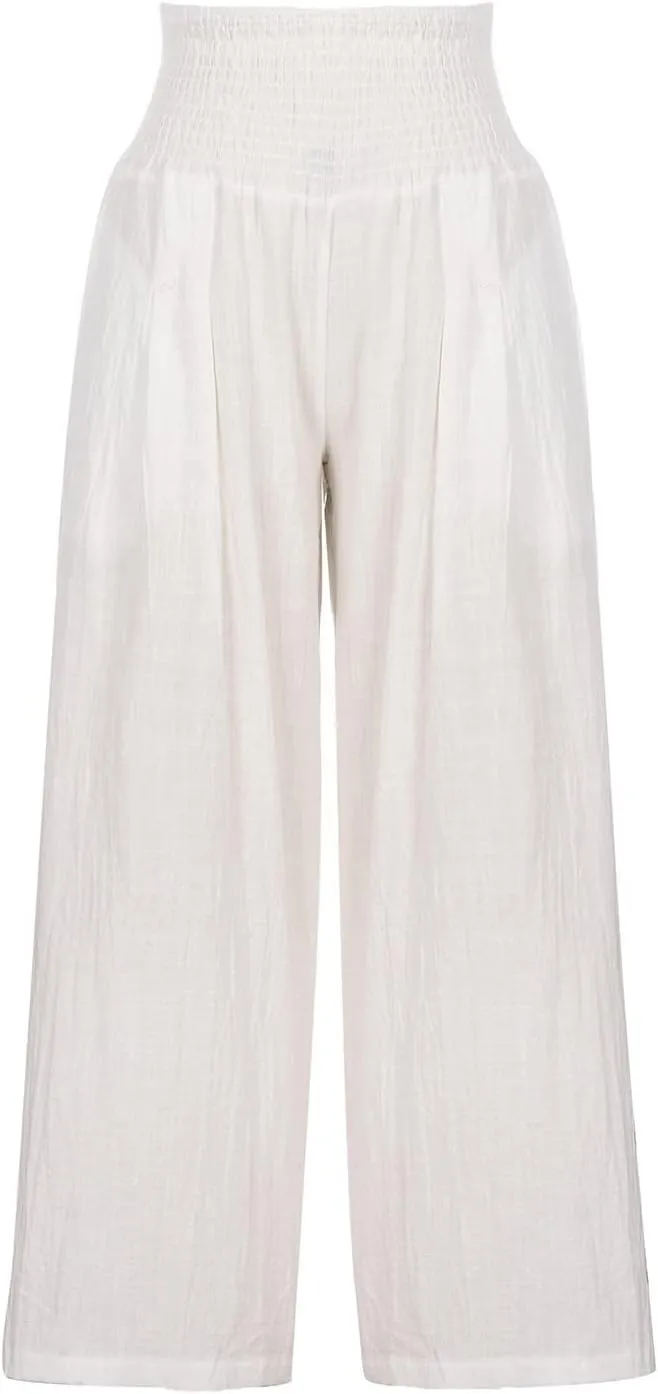 Linen Pants Women High Waist Wide Leg Pants Beach Vacation Boho Pants Casual Vintage Linen Pants Trousers with Pockets