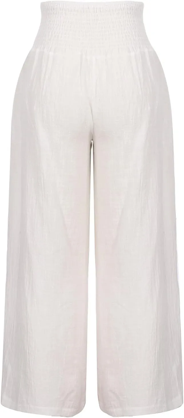 Linen Pants Women High Waist Wide Leg Pants Beach Vacation Boho Pants Casual Vintage Linen Pants Trousers with Pockets