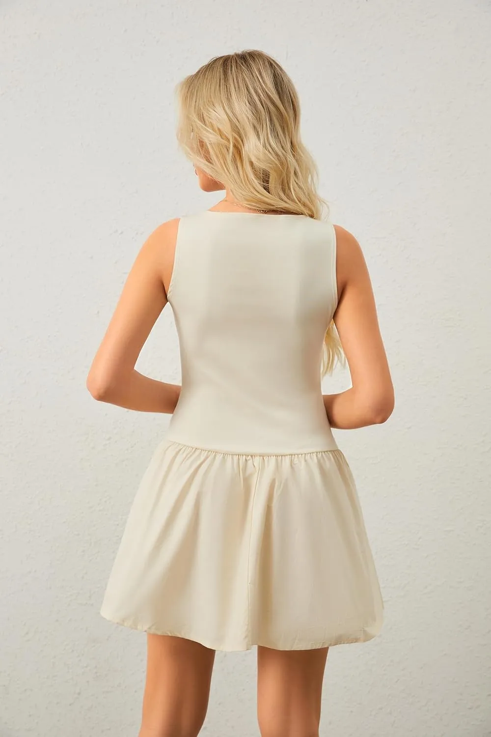 Livtany Women's Sleeveless Mini Dress Ruffle Hem Boat Neck Tank Short Dress Elegant Slim Fit Flowy Summer Beach Sundress