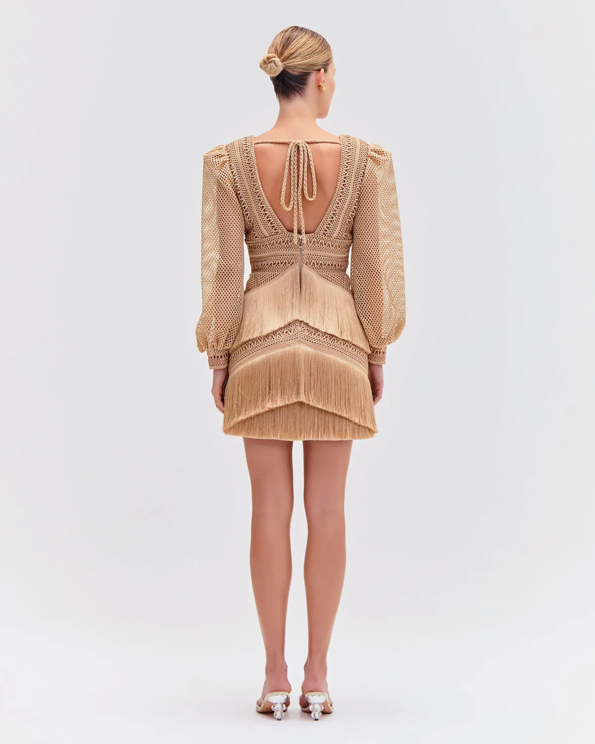 Long Sleeve Fringe Mini Dress