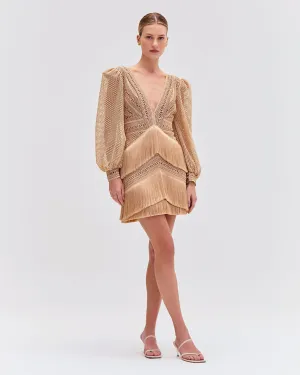 Long Sleeve Fringe Mini Dress