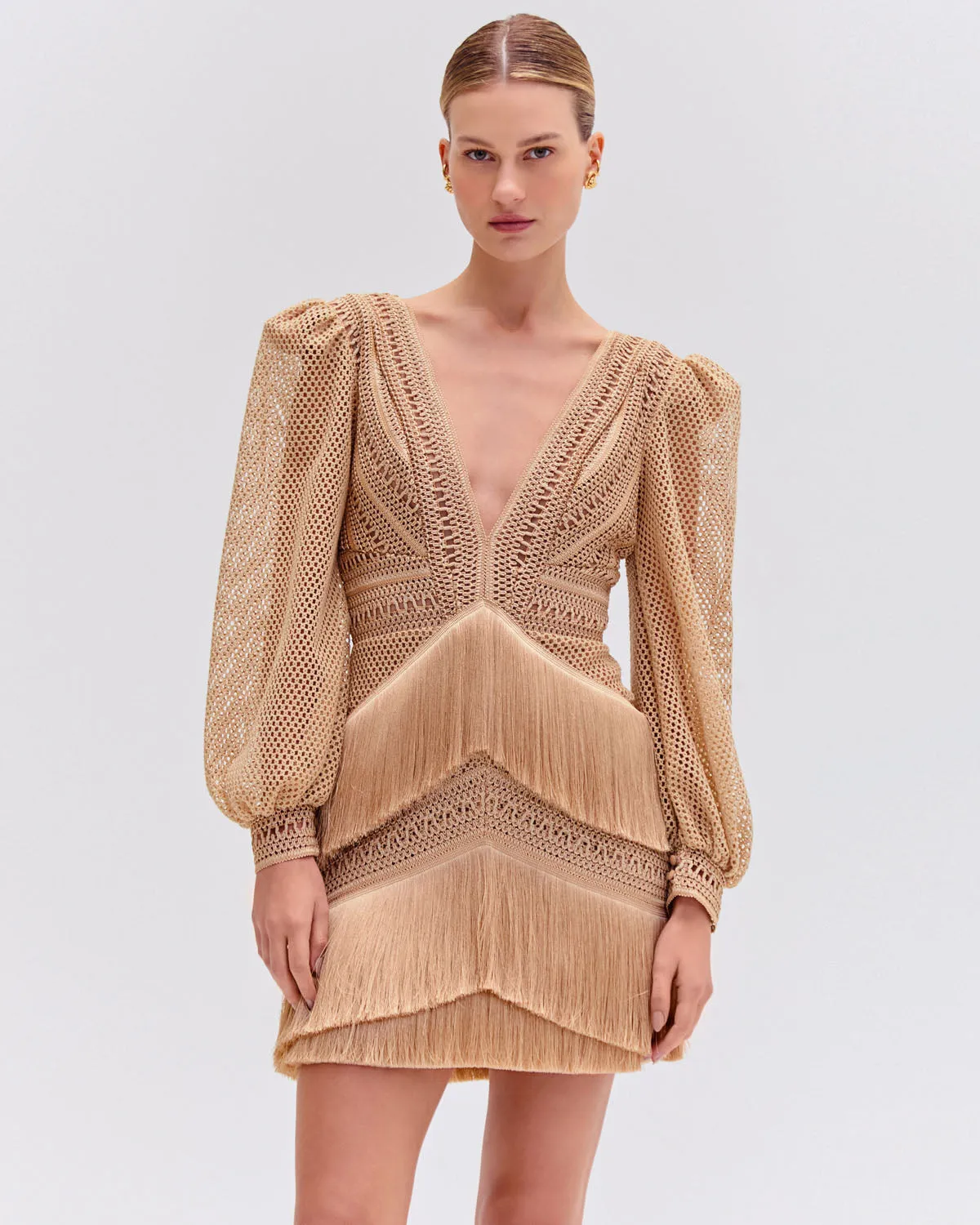 Long Sleeve Fringe Mini Dress