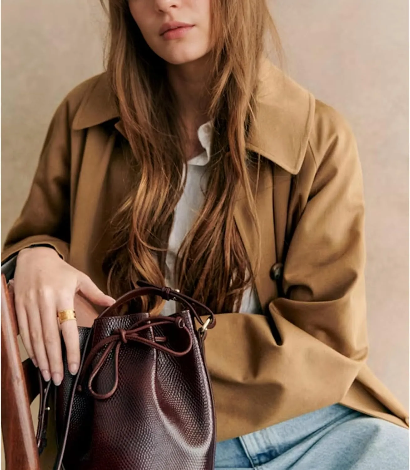 Long Trench Coat Women Single Breasted Button Down Jacket Oversized Windproof Peacoat Lapel Neck Overcoat with Pocket