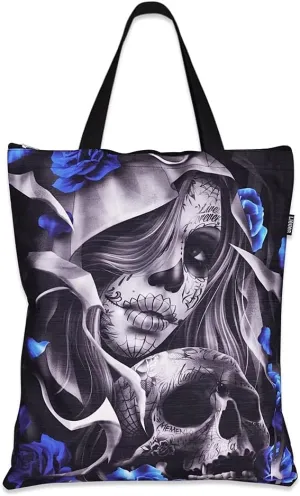 Los Muertos Day of the Dead Tattoo Tote Bag 17 x 18 Canvas Shopping Shopper with Zipper