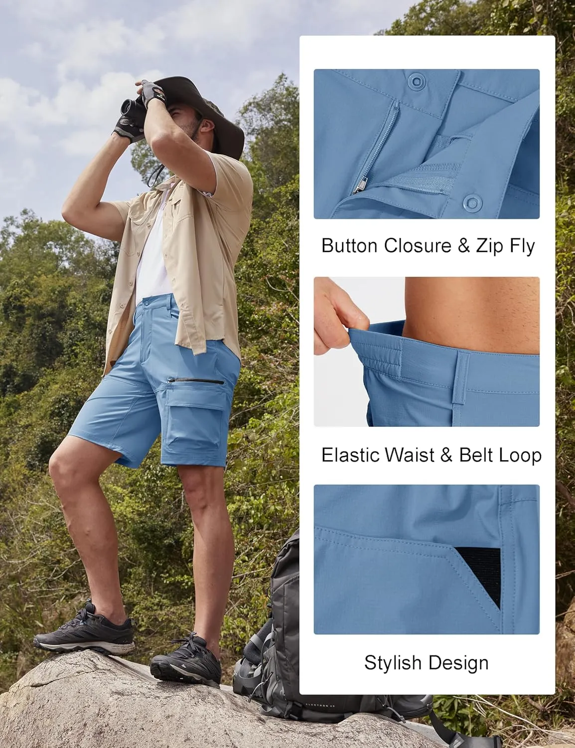 MAGCOMSEN Men's Hiking Cargo Shorts 9" Quick Dry Lightweight Summer Casual Shorts for Men Work Golf Outdoor 5 Pockets