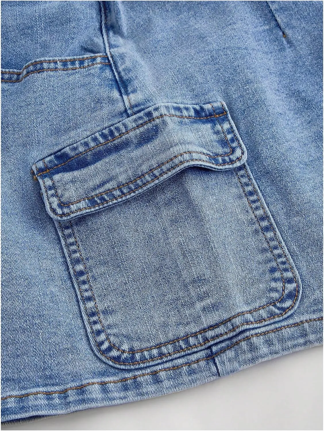 MakeMeChic Women's Casual Bodycon Washed Denim Skirt Button Front Zip Fly Mini Skirts with Flap Pocket