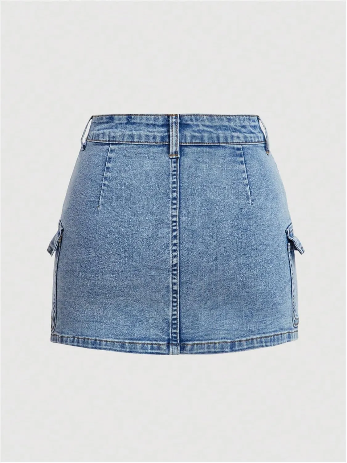 MakeMeChic Women's Casual Bodycon Washed Denim Skirt Button Front Zip Fly Mini Skirts with Flap Pocket