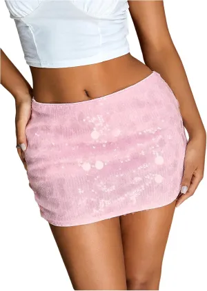 MakeMeChic Women's Sequin Skirt Mini Skirt Summer Bodycon Sparkly Skirt with Shorts Underneath